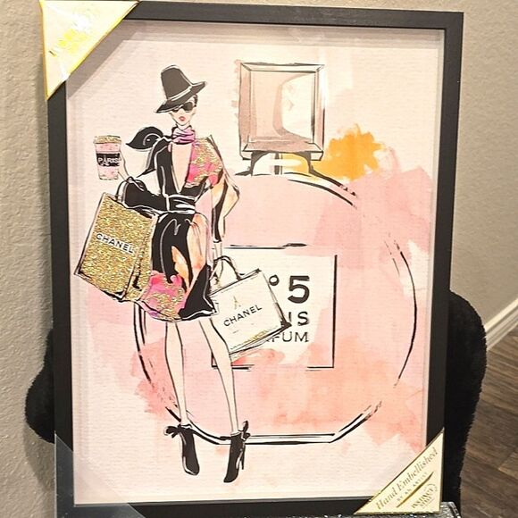 Instinct Style Hand Embellished Chanel No. 5 Girl Framed Wall Decor - Picture 2 of 5